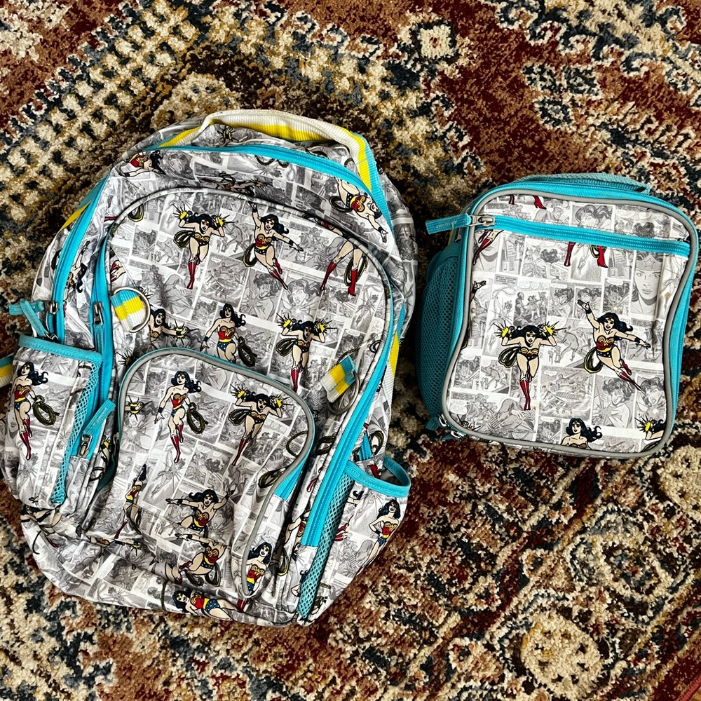 Pottery Barn Kids X DC Comics Wonderwoman Large Backpack and lunchbox